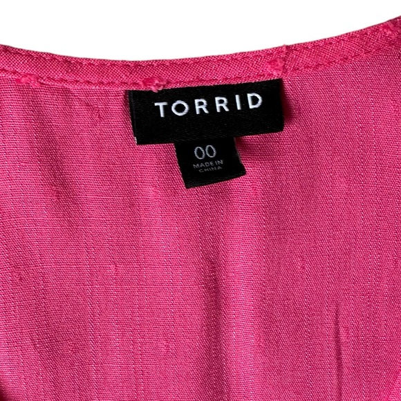 TORRID pink swiss dot faux wrap split skirt short sleeve midi dress sz 00(10/M) - Picture 9 of 11